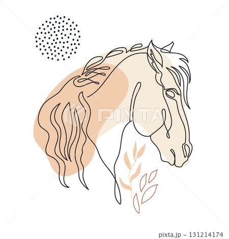 Profile of horse head continuous line drawing with plant vector 131214174