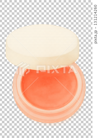 コーラルカラーのチークジャー 水彩イラスト PNG 透過背景 131214260