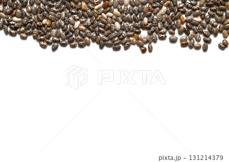 Close up of chia seeds on white background 131214379