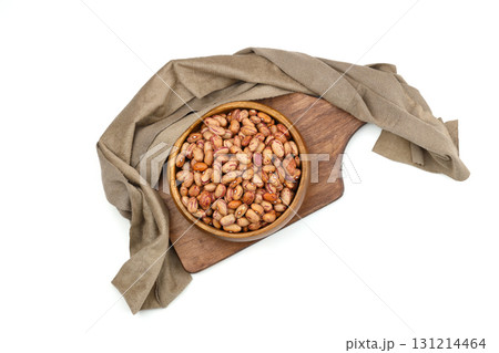 red kidney beans in wooden spoon isolated on white background. 131214464