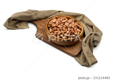red kidney beans in wooden spoon isolated on white background. 131214465