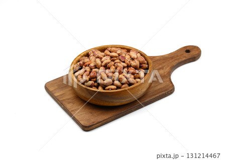 red kidney beans in wooden spoon isolated on white background. 131214467