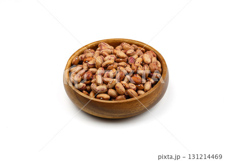 red kidney beans in wooden spoon isolated on white background. 131214469