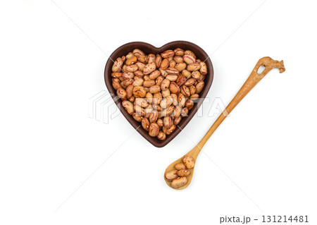 red kidney beans in wooden spoon isolated on white background. 131214481