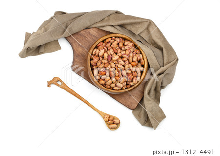 red kidney beans in wooden spoon isolated on white background. 131214491