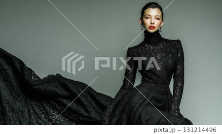モードな黒ドレスの女性ポートレート|気品と強さを纏う美しさ モードな黒ドレスの女性ポートレート|気品と強さを纏う美しさ 131214496