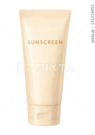 ベージュのサンスクリーンチューブ 水彩イラスト PNG 透過背景 131214852
