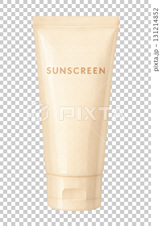 ベージュのサンスクリーンチューブ 水彩イラスト PNG 透過背景 131214852