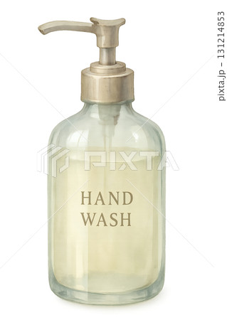 透明ガラスのハンドウォッシュボトル 水彩イラスト PNG 透過背景 131214853