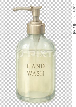 Transparent glass hand wash bottle watercolor illustration PNG transparent background 131214853