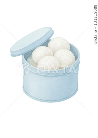 白い缶入りの丸いクッキー 水彩イラスト PNG 透過背景(斜め) 白い缶入りの丸いクッキー 水彩イラスト PNG 透過背景(斜め) 131215089