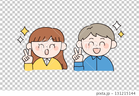 兩名男子和兩名女子做出和平手勢的插圖 131215144