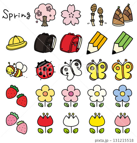 手描き線画の可愛い春のイラスト素材セット 手描き線画の可愛い春のイラスト素材セット 131215518