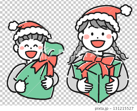 クリスマスプレゼントを持った子供たちのイラスト 131215527