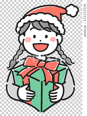 Illustration of a girl holding a Christmas present 131215529