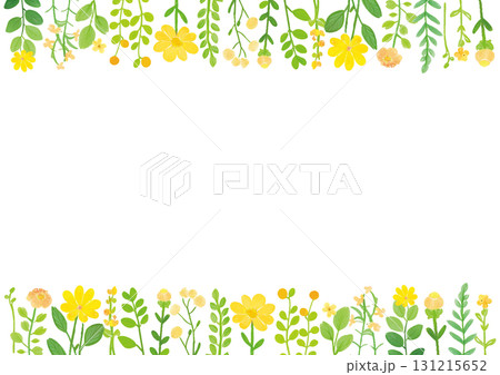 黄色い花の上下フレーム背景・草花の装飾デザイン素材 黄色い花の上下フレーム背景・草花の装飾デザイン素材 131215652