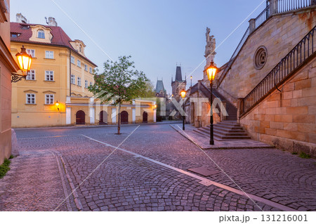 Street near Charles Bridge at sunrise, Prague, Czech Republic 131216001