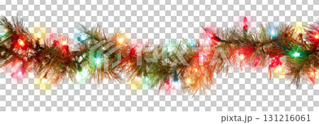 Colorful glowing Christmas lights garland decoration transparent PNG cutout, isolated background 131216061