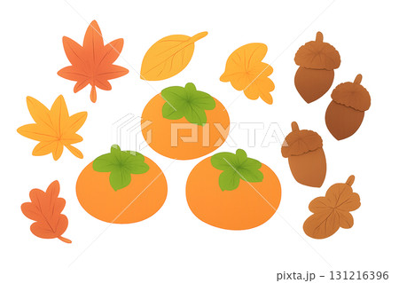 AI生成 秋の柿とどんぐりセット 131216396