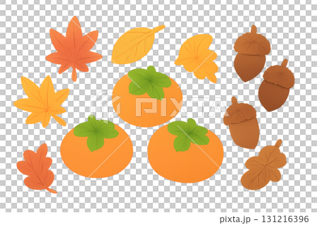 AI生成 秋の柿とどんぐりセット 131216396