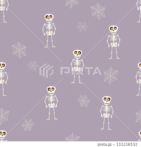Seamless Halloween pattern with skeletons and spider webs 131216532