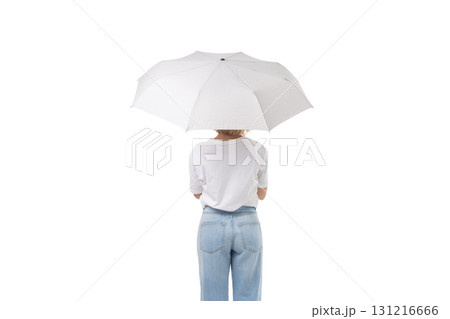 Person with white umbrella on clear backdrop, isolated on white, PNG 131216666