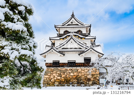 滋賀 彦根城　雪化粧した天守 131216794