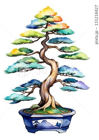 水彩画風　盆栽の松の木の挿絵　イラスト 131216827