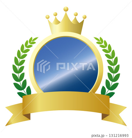 ランキングアイコン。メダルと金のリボンと王冠を使った装飾フレーム。白背景にベクターイラスト。 ランキングアイコン。メダルと金のリボンと王冠を使った装飾フレーム。白背景にベクターイラスト。 131216993