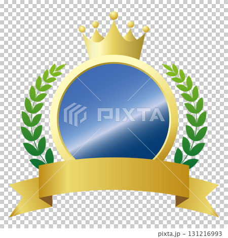 ランキングアイコン。メダルと金のリボンと王冠を使った装飾フレーム。白背景にベクターイラスト。 ランキングアイコン。メダルと金のリボンと王冠を使った装飾フレーム。白背景にベクターイラスト。 131216993
