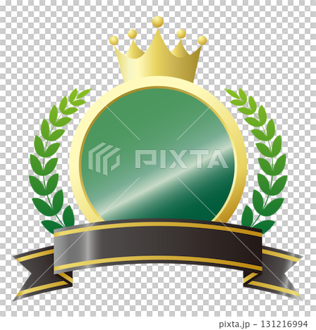 ランキングアイコン。メダルと黒いリボンと王冠を使った装飾フレーム。白背景にベクターイラスト。 131216994