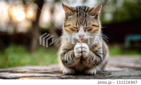お祈りをする子猫　画像生成AI 131216997