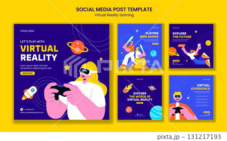 Creative Illustration of Virtual Reality Gaming Cartoon Templates Background for Social Media Post 131217193