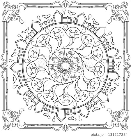 ゴーストと紫のハロウィンマンダラの大人の塗り絵 ゴーストと紫のハロウィンマンダラの大人の塗り絵 131217284
