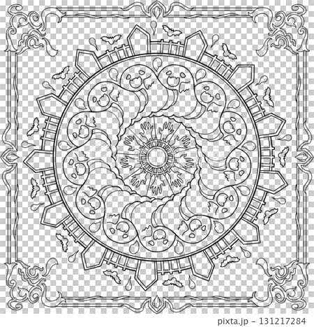 ゴーストと紫のハロウィンマンダラの大人の塗り絵 ゴーストと紫のハロウィンマンダラの大人の塗り絵 131217284