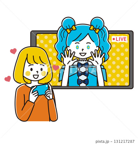 ライブ配信をする女性アイドルを推す女性のイラスト 131217287