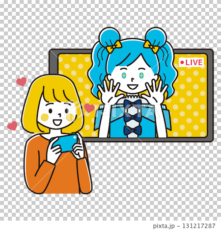 ライブ配信をする女性アイドルを推す女性のイラスト 131217287