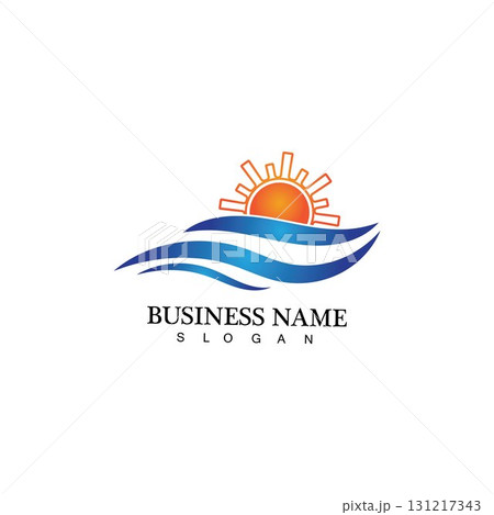 Water wave and sun icon vector illustration design logo 131217343
