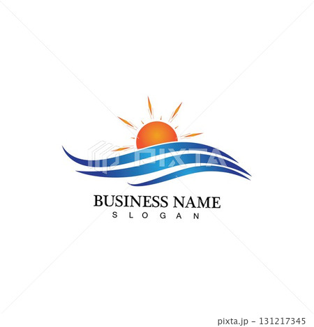 Water wave and sun icon vector illustration design logo 131217345