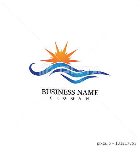 Water wave and sun icon vector illustration design logo 131217355