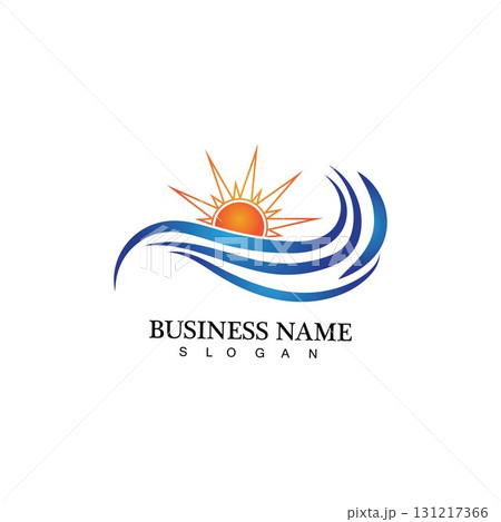 Water wave and sun icon vector illustration design logo 131217366