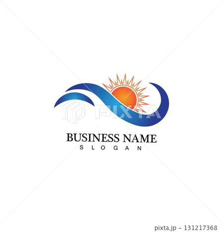 Water wave and sun icon vector illustration design logo 131217368