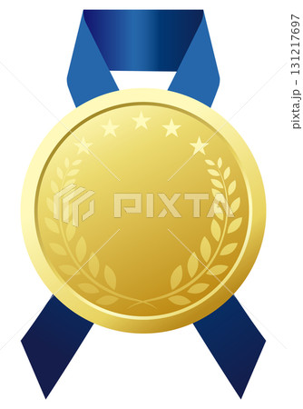 金のメダルと青いリボンのランキング素材。白背景にベクターイラスト。 131217697