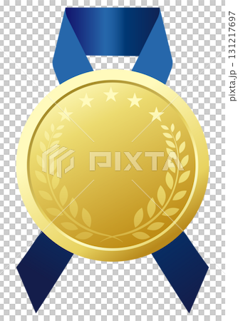 金のメダルと青いリボンのランキング素材。白背景にベクターイラスト。 131217697