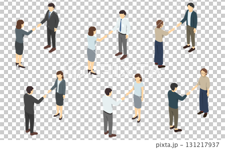 等距插圖：一群穿著西裝的男人和女人握手 131217937