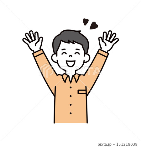 嬉しそうに万歳をする、若いビジネスマンのシンプルな上半身ベクターイラスト素材 131218039