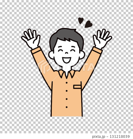 嬉しそうに万歳をする、若いビジネスマンのシンプルな上半身ベクターイラスト素材 131218039