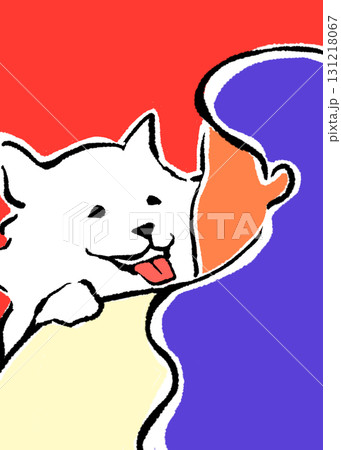 人物と白い犬のシンプルなイラスト　ペットとの暮らし 131218067
