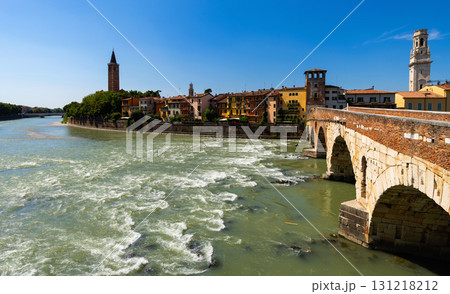Historic Roman Ponte Pietra bridge in Verona 131218212