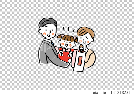 父母和孩子為七五三節拍攝紀念照片的上半身插圖 131218281